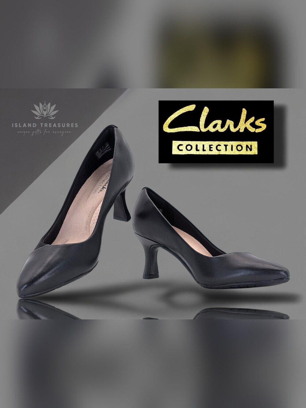 Clarks Collection Sz 7M JetBlack Kitten Heel Pump Ultimate Cap-Toe Comfort Sole